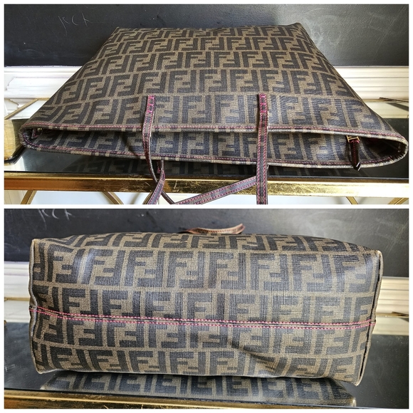 Fendi Zucca Coated Canvas Spalmati Roll Shopper Tote Brown - Picture 9 of 15